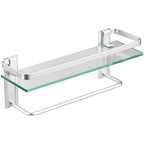 VOLPONE Glass Shelf with Towel Bar 15.7in Silver Bathroom Shelf Wall Mount Rustproof Bathroom Wall Organizer 1 Tier (Silver) - style: 1 tier with towel bar silver