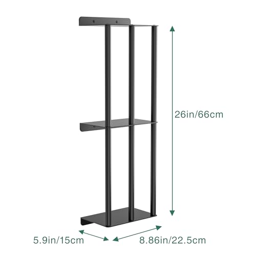 susswiff Towel Racks for Bathroom: 26 Inch Wall Mounted Towel Holder, Upgrade 2-Tier Towel Rack with 3-Vertical-Bars and 3-Steel-Shelves, for Modern Decor Bathroom Towel Storage (Matte Black) - size: B-26"