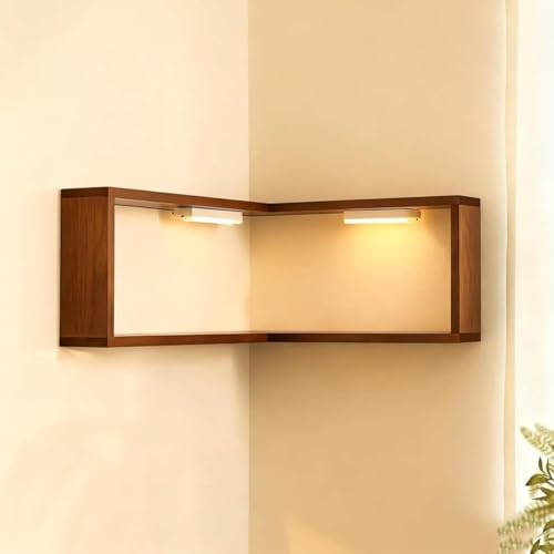 Smart Corner Shelves that Light up Your Space, Set of 3 Corner Floating Storage Shelves,Wooden Wall-Mounted Corner Shelf Display Rack, Space-Saving (Set of 3(LED Light not Included)) - size: Set of 3(LED light not included)