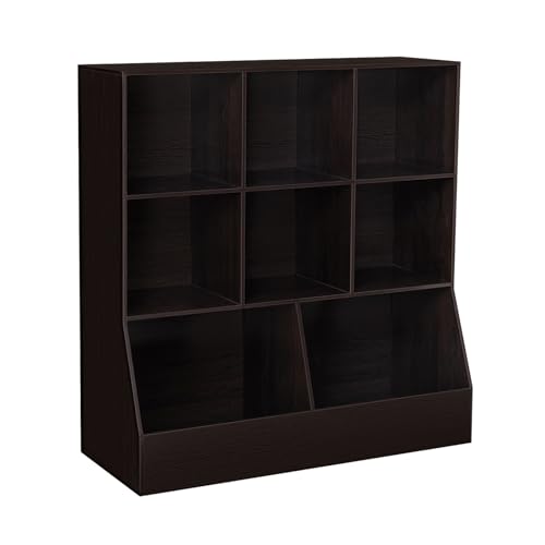DINZI LVJ Toy Storage Organizer, Kids Bookshelf, Wood Toy Storage Cabinet, 3-Tier 8 Cubby Children Bookcase, 39.4" L Toddler Book Shelf for Playroom, Living Room, Nursery, Hallway, School, Espresso - color: Espresso, size: 3-Tier 39.4"