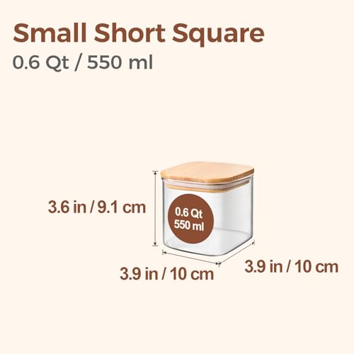 ComSaf 0.6 Qt Glass Food Storage Jars Set of 6, Clear Storage Containers with Airtight Lids, Pantry Organization Jar, Spice Jar, Blooming Tea, Coffee and Sugar Container, Canister Set for Kitchen - size: 0.6Qt*6