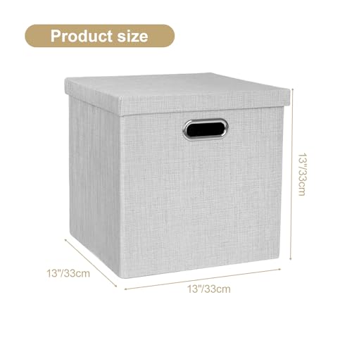Posprica Storage Bins with Lids,13×13×13 Foldable Storage Cube Baskets Boxes Fabric Drawers for Closet Shelf Cabinet Bookcase,Set o f 4,Sliver grey - color: Silver Grey, size: 13×13×13/4pcs with lids