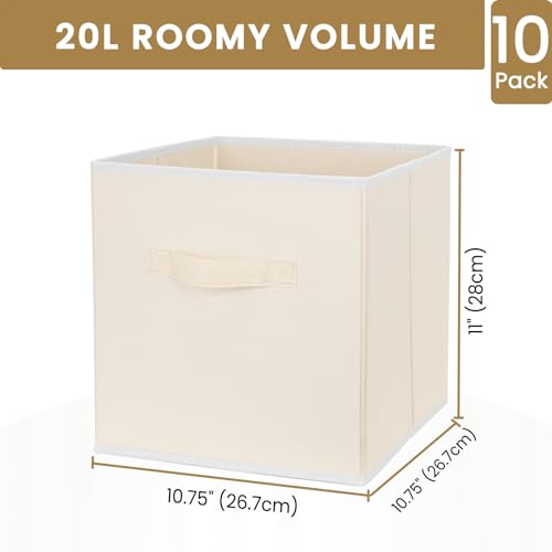 Criusia Storage Cubes, 11 Inch Clothes Storage Bins with Dual Handles (10 Pack), Fabric Collapsible Storage Bins for Shelves Closet, Cubby Organizer Bins for Clothing Toys Blanket Yarns (Beige) - color: Beige, size: 10 Pack - 11 inches