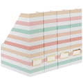 BLU MONACO | Cardboard Magazine File Holder Set of 4 | Vertical Magazine File Holder with Gold Label Slots | Standing File Holder and Cardboard Bins for Shelves Desk Classroom - color: Pastel Stripes