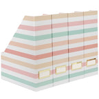 BLU MONACO | Cardboard Magazine File Holder Set of 4 | Vertical Magazine File Holder with Gold Label Slots | Standing File Holder and Cardboard Bins for Shelves Desk Classroom - color: Pastel Stripes