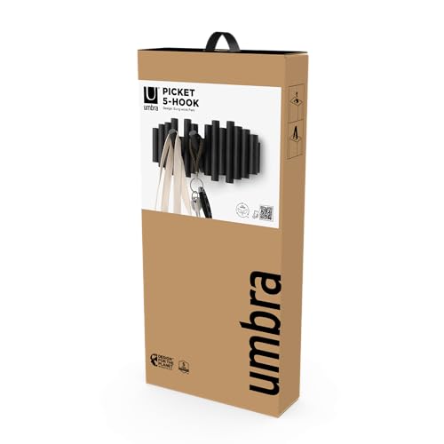 Umbra Picket Rail Hook for Entryways, Black (Pack of 3) - color: Black, size: 5-Hook (Pack of 3)