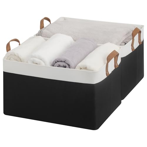 StorageWorks Storage Bins, Fabric Storage Bins for Shelves, Extra Large Storage Baskets with Metal Frame, Closet Baskets and Bins with Handles, Jumbo, Black and White, 2-Pack - color: Black and White, size: 19" L x 13 ¼" W x 11" H