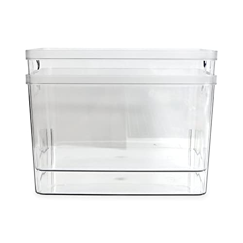 Isaac Jacobs 2-Pack Extra-Large Clear Storage Bins (11.5” L x 14” W x 9” H) w/Cutout Handles, Plastic Organizer for Home, for Kitchen, Fridge, Pantry, BPA Free, Food Safe (2-Pack, Extra-Large) - size: Extra-Large