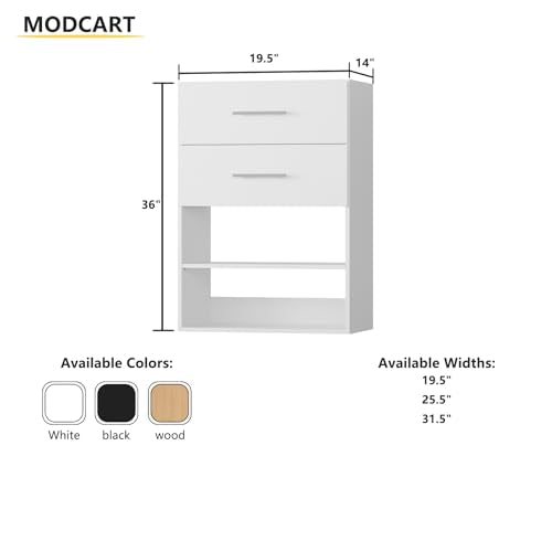 2 Drawer Short Tower Closet Unit, Modular Closet System, Wood Closet System Organizer with Storage for Walk In Closets, Clothing Rack Closet for Hanging Clothes, Bedroom, White, 19.5"W - color: White, size: 19.5" Wide, style: 2 Drawer Short Tower