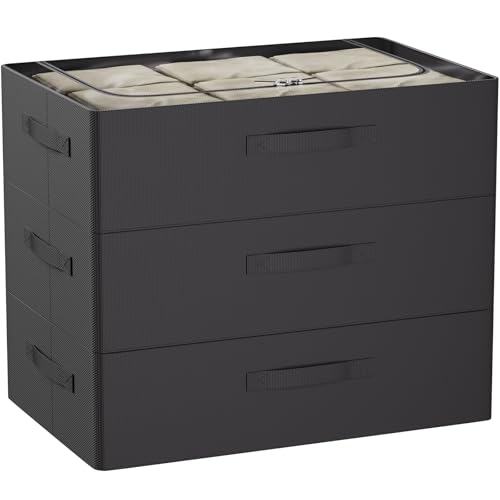 CYhom 3Pcs Under Bed Storage Bins with Metal Frame - Shoe Organizer for Closet with Clear Cover Oxford Fabric Sturdy Underbed Container Foldable Stackable Clothes Organizer (Black, 23.5x15.7x6.3) - color: Black, size: 23.5x15.7x6.3