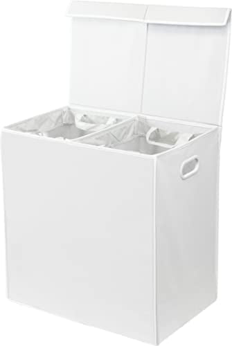 Simple Houseware Double Laundry Hamper with Lid and Removable Bags, White - color: White
