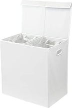 Simple Houseware Double Laundry Hamper with Lid and Removable Bags, White - color: White