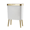 Procade Bathroom Trash Can with Lid, Plastic Garbage Can with Legs, 4 Gallon Gold Trash Bin with Push Button, Narrow White Trash Can Waste Basket for Bedroom, Living Room,Office，Dog Proof Trash Bin - color: White