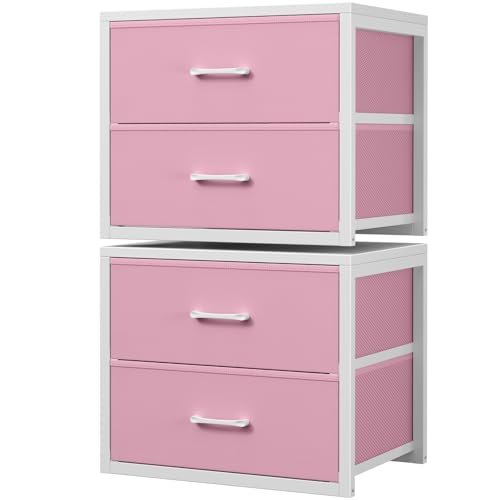 BOLUO Stackable Closet Drawers for Clothes Organizers and Storage Fabric Pink 2 Drawer Dresser for Bedroom 2 Packs Modern Small - color: Pink, size: M(11.2"D x 15.2"W x 16.1"H)