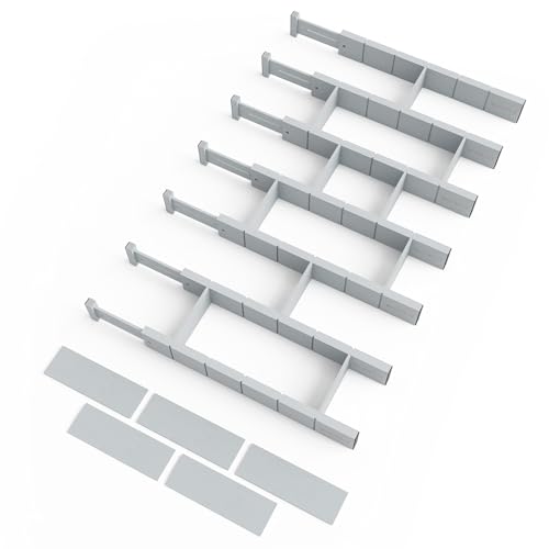 SpaceAid Bamboo Drawer Dividers with Inserts and Labels, Kitchen Adjustable Drawer Organizers, Expandable Organization for Home, Office, Dressers, 7 Dividers with 15 Inserts (17"-22" Gray) - color: GRAY, size: 2.35''H, 17''-22''L, 7 Dividers