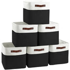 FinishingBo Cube Storage Baskets 6 Pack, 11x11 inch Cube Storage Bins with Leather Handles for Shelf Closet (White/ Black) - color: White/ Black