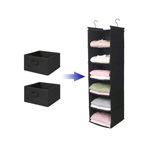 MAX Houser Hanging Shelf Closet Storage Organizer Removable Drawers ，Hanging Storage Organizer Hanging Sweater 2 Sock Underwear Drawers for Closet, Bedroom, Black - color: Black-d