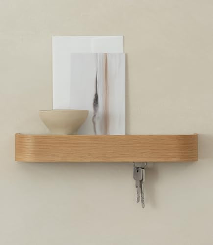 Kazai. Key Holder 'Toke' | Minimalist Key Hook Design from Berlin | Modern Key Holder Wall Mount with Wooden Shelf | Key Rack for Wall as Entryway Organizer | Oak - color: Oak, size: 8 Hooks