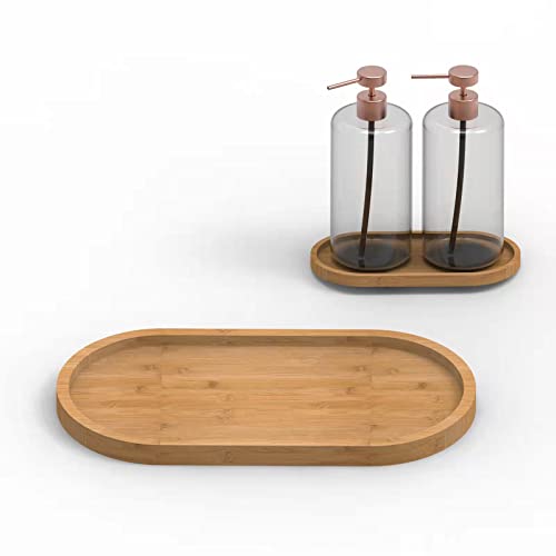 Bamboo soap Dispenser Tray, Bathroom Countertop Tray Kitchen Tray Bamboo T ray Sink T ray Dresser Jewelry Ring Dish, Comestic Holder Bathtub Organizer, Ideal for Jewelry, Cosmetics, and Small Items - style: ellipse