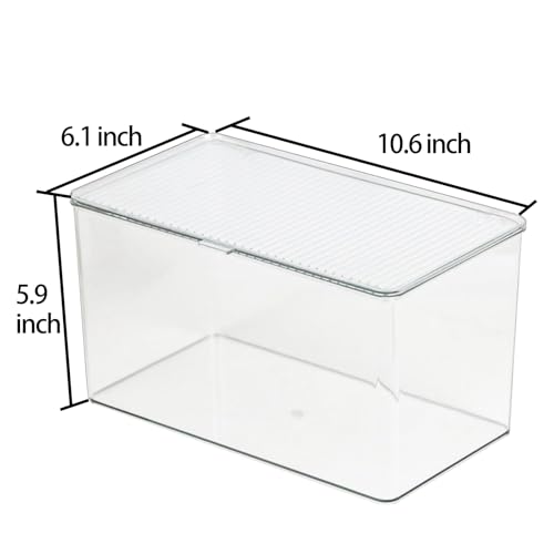ZEXALOR Clear Plastic Storage Bin with Lid, Organizer for Pantry, Office, Bathroom, Kitchen, Snack, Tea Bag, Coffee Container (Large) - size: Large