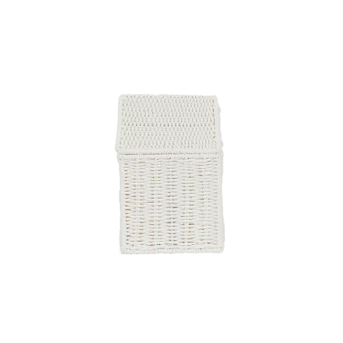 Household Essentials Small Handwoven Paper Rope Wicker Basket with Lid, White (Pack of 6) - color: White, size: Small (Pack of 6)