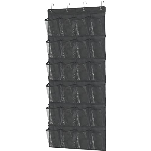 Simple Houseware 24 Pockets Large Clear Pockets Over The Door Hanging Shoe Organizer, Dark Gray (56" x 22.5") - color: Dark Gray, size: Extra Large Pockets