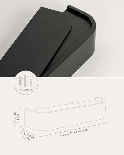 Kazai. Key Holder 'Toke' | Minimalist Key Hook Design from Berlin | Modern Key Holder Wall Mount with Wooden Shelf | Key Rack for Wall as Entryway Organizer | Oak, Black - color: Oak, black, size: 6 Hooks