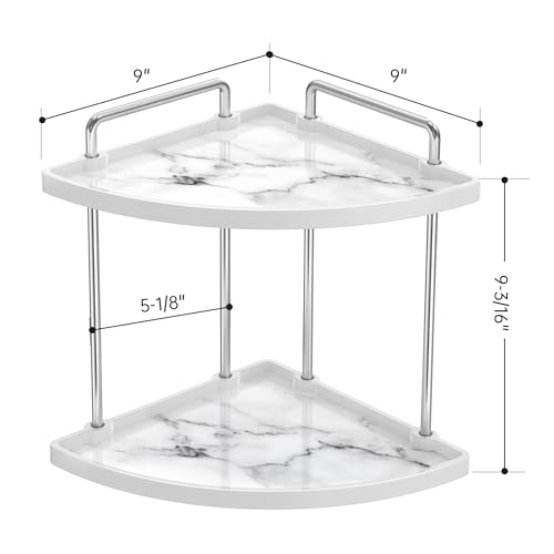 KES Hancrafted Ceramic Corner Bathroom Counter Organizer, 2-Tier Bathroom Countertop Organizer with Marble Pattern, Vanity Skincare Perfume and Makeup Storage, Polished Chrome, BSC901-CH - color: Chrome