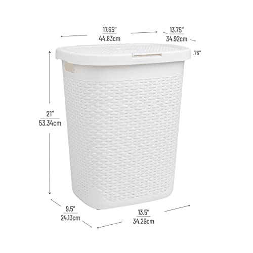 Mind Reader Slim Laundry Hamper with Lid, 50L Clothes Basket, Premium Wicker Design, Plastic, White - color: White