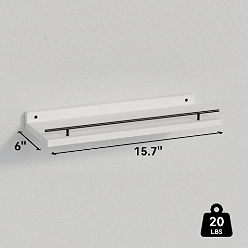 WOPITUES Floating Shelves with Black Metal Guardrail, Shelves for Wall Decor Set of 3, Wall Shelves for Bedroom, Bathroom, Kitchen, Living Room, Plants, Picture Frames, Art- Black and White - color: Black and White, size: 15.7 inch