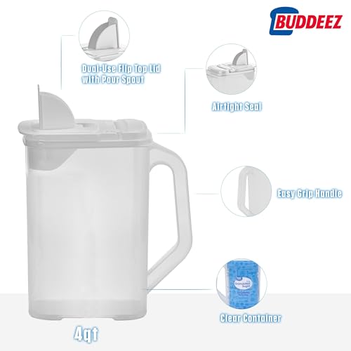 Buddeez Kitchen Pantry Container - Easy Grip Handle for Mess Free Use - Flour and Sugar Storage Made Simple - 4 Quart White Lid - size: 4 QT