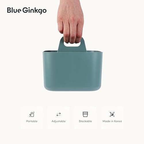 BLUE GINKGO Small Stackable Organizer Caddy – Korean-Made Portable Tote for Bathroom, Office, Crafts, or School Supplies (Square, Green) - color: GREEN, size: Square