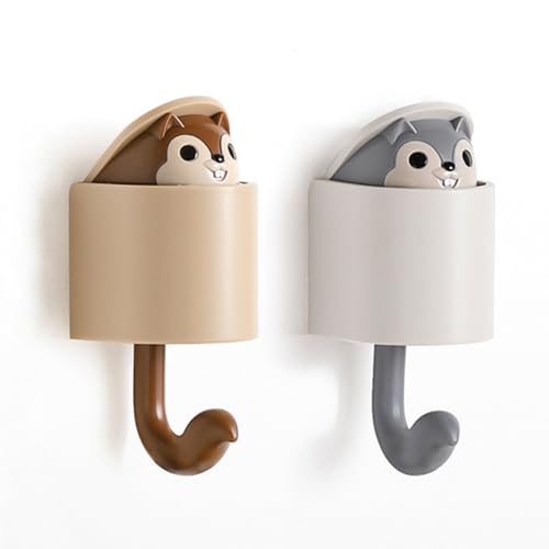 2 Pcs Creative Squirrel Cute Pet Key Holder wall Mount, Keychain Command Hooks,siding Hooks,Hook for Coat, Scarf, Hat, Towel, Bag, Utility Hook for Wall Hanging Decorations (Coffee&Gray) - color: Coffee&Gray