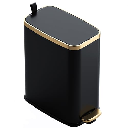 CEROELDA Small Bathroom Trash Can with Lid Soft Close-5L/1.3 Gal Slim Garbage Can-Metal Step Wastebasket-Rectangle Narrow Waste Bin for Office, Bedroom, Toilet, Live Room (Black) - color: Black
