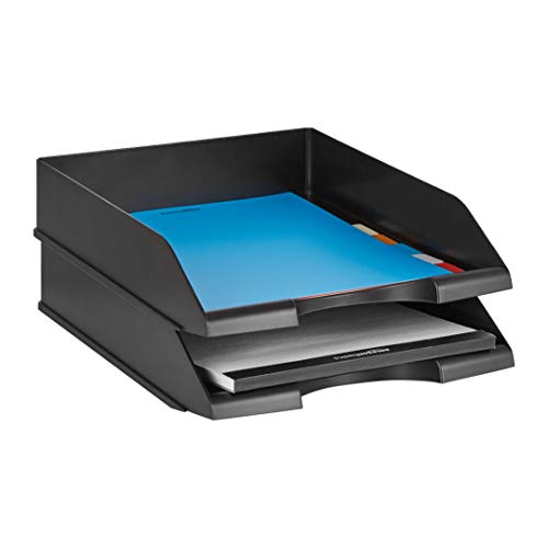 Amazon Basics Rectangular Stackable Desk Organizer Office Letter Tray, File Storage, Paper Organizer, Black, 2-Pack - style: letter tray