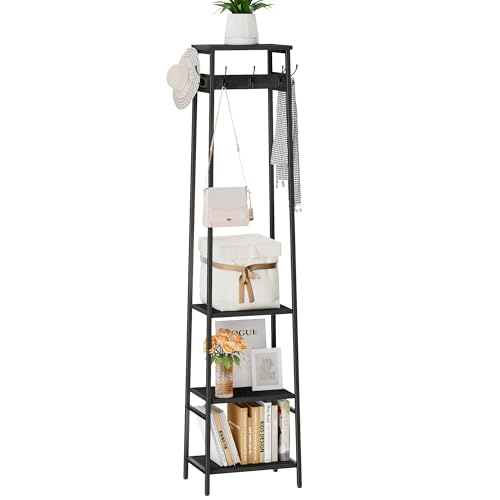 Coat Rack Freestanding, Coat Stand with 3 Shelves and 7 Hooks, Hall Tree Free Standing, Clothes Rack Stand Organizer for Bedroom, Hallway, Entryway, Living Room, Industrial Style, Black - color: Black, style: 3 Shelves