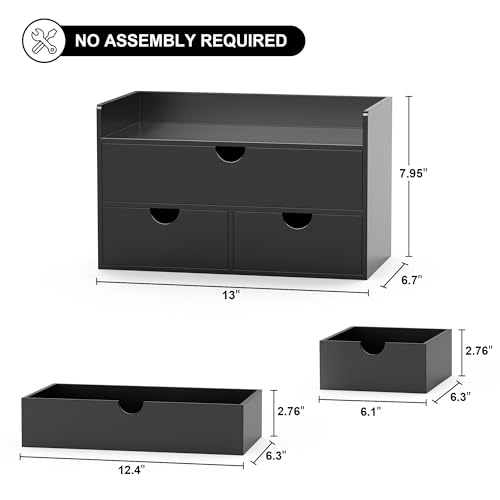 Bamboo Desk Organizer with Drawers Desktop Storage Drawers for Bills Office Supplies Kitchen Utensils Organizing Tool for Home Classroom Organization No Assembly (Black with Shelf) - color: Black with Shelf