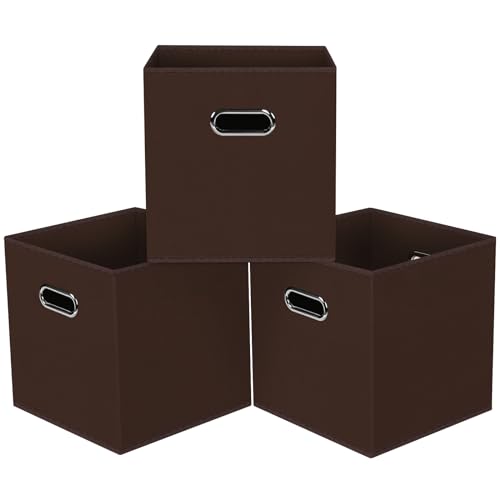 Black Foldable Storage Cubes Bins, Fabric Storage Box Cubes Organizer Baskets with Dual Handles for Home Organizer,Set of 3,(Coffee) - color: Coffee, size: 3 Pack