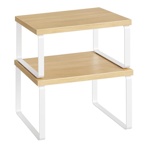 HOOBRO Cabinet Organizer Shelf, Set of 2, Kitchen Countertop Organizer, Kitchen Countertop Shelf, Spice Rack for Counter, Stackable, Expandable for Cabinet, Kitchen, Natural and White WN33TL01 - color: Natural+White
