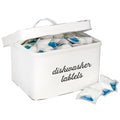 AuldHome Design Dishwasher Pod Holder, Tablet Container; White Enamelware Rustic Kitchen Storage Tin w/ Lid