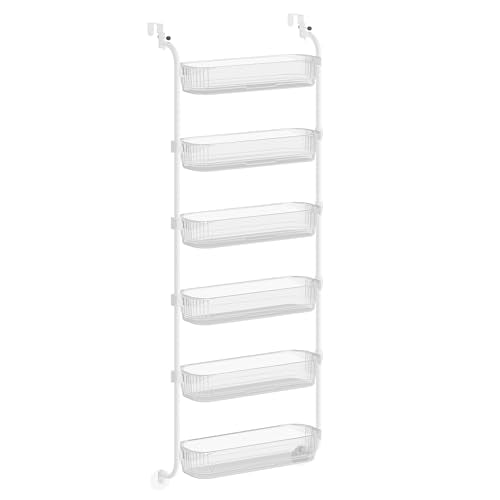 SONGMICS Over the Door Pantry Organizer, 6-Tier Kitchen Pantry Door Organizer with Adjustable Tall Baskets, Hanging Spice Rack, for Bedroom Bathroom Laundry Room, Transparent UKCS046WG01 - color: Transparent