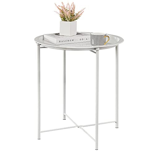 VECELO Side/End Table, Folding Round Metal Anti-Rust and Waterproof Outdoor or Indoor Tray for Living Room Bedroom Balcony and Office, 1 PCS, Beige - color: Beige, size: 1 PCS