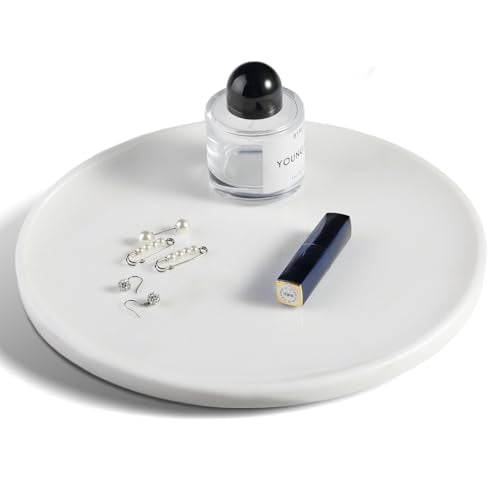 Karibiber 11.8inch Round Marble Serving Tray for Kitchen and Coffee Table, Bathroom Vanity Tray for Counter, White Decorative Catchall Tray for Jewelry, Namib Fantasy - color: Fantasy