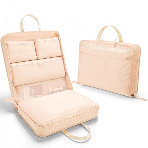 VS VOGSHOW Hanging Suitcase Organizer, 5 in 1 Foldable Travel Storage Bag for Women, Portable Packing Cube Closet with Compartments for Clothes (Beige) - color: Beige