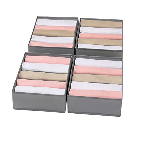 4 Packs T-shirt Drawer Organizers for Clothing,5 Grids Compartment Wardrobe Storage Box, Washable Clothes Organizer for Folded Clothes, T-shirt, Legging, Silk Scarve-Grey - color: Grey, size: 5 GRIDS-MEDIUM SIZE