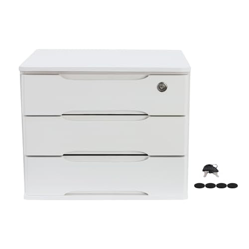 3-Tier Desk Organizer with Lockable Drawers,1 Locks & 2 Keys, Wooden Desktop Storage Box, Categorized Storage Desktop File Cabinet(White) - color: White-3 Tiers