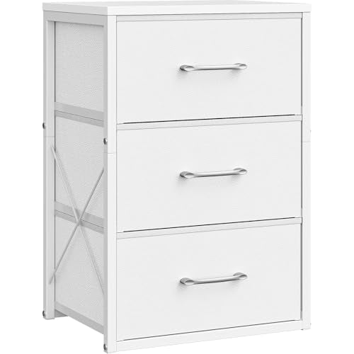 CHOEZON Stackable Storage Drawers for Closet, 3 Drawer Dresser with Wooden Top, Fabric Clothes Organizers with Metal Handles, Closet Organizer with 3 Drawers for Bedroom, Living Room, White TCW31WB - size: 11.8"D x 15.7"W x 23"H (3 Drawers)