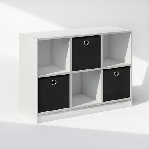 Furinno Cubic Closet Organizers and Storage, 6-Cube Closet Organizer with Bins, Open Shelf Storage, for Wardrobe, Bedroom, Living Room, White - color: White/Black