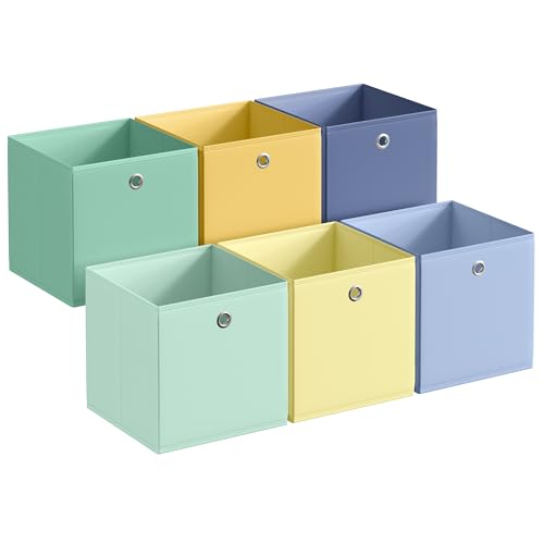 SONGMICS Storage Cubes, Set of 6 Odorless Foldable Storage Boxes, 13 x 13 x 13 Inches, Closet Organizers for Shelf, Rainbow Storage Bins, Colorful Fabric Bins for Bedroom, Living Room URFB233XA08 - color: Multi-color 2, size: L (13"L x 13"W x 13"H)