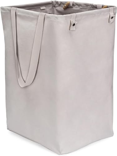 Full Circle Loads of Fun Collapsible Hamper – Laundry Basket for Dirty Clothes & Towels – Tall Standing Organic Cotton Laundry Bag with Long Handles - Ideal for Bathroom, Bedroom or Kids’ Room, Gray - color: Gray